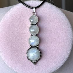 Moonstone Pendant 🩵 925 Stamped  On 16-18”inch black necklace
