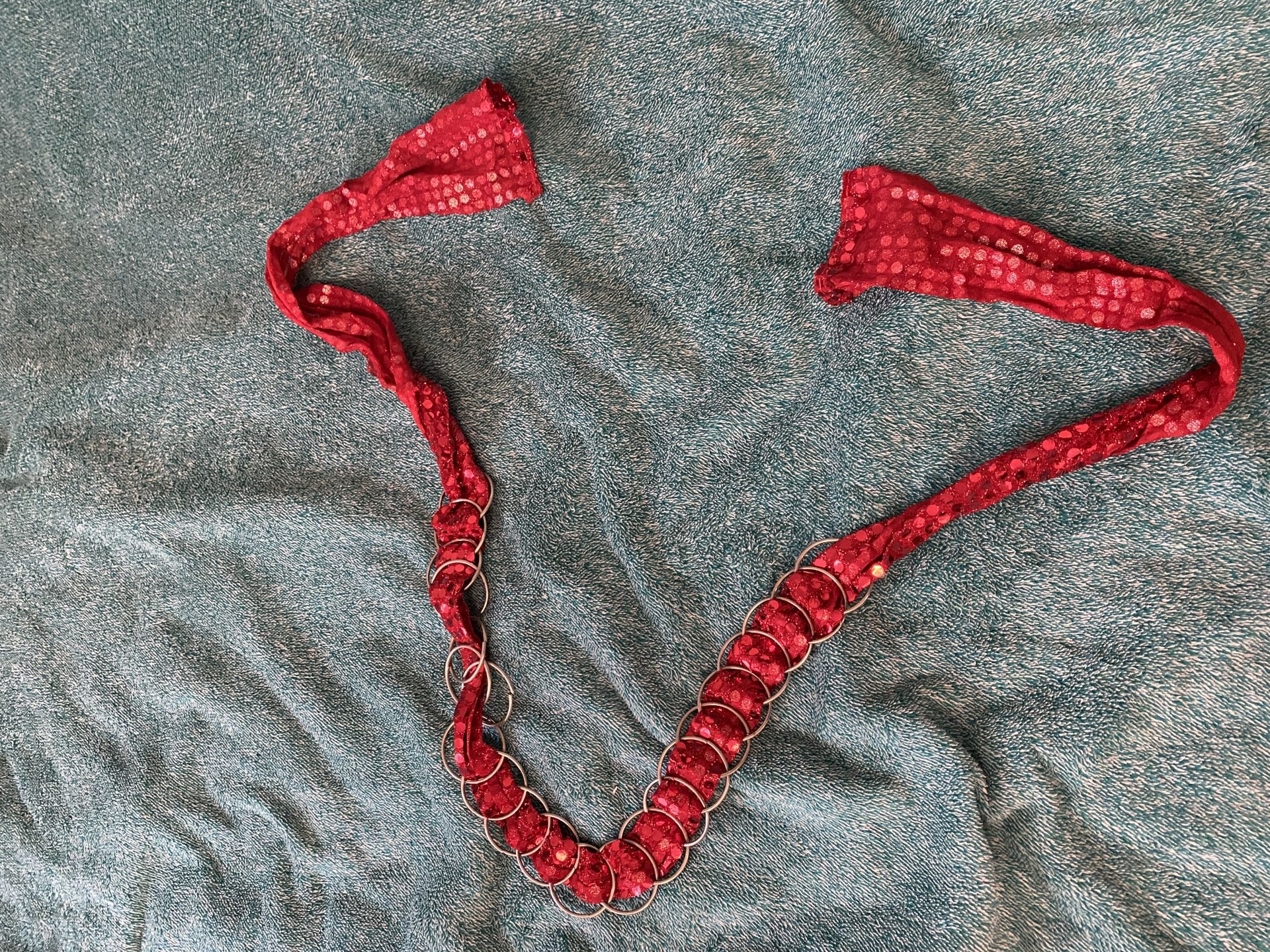 Red Shiny Scarf with Metal Rings (also in blue-green and white)
