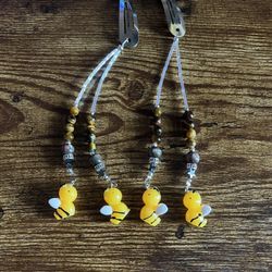Silver Hair Clips With Beads And Bumblebee Charms 