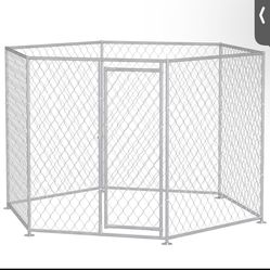 New in box 9.2' x 8' x 5.6' Dog Kennel Outdoor for Medium and Large-Sized Dogs with Lockable Door, Silver D02-182v00sr
