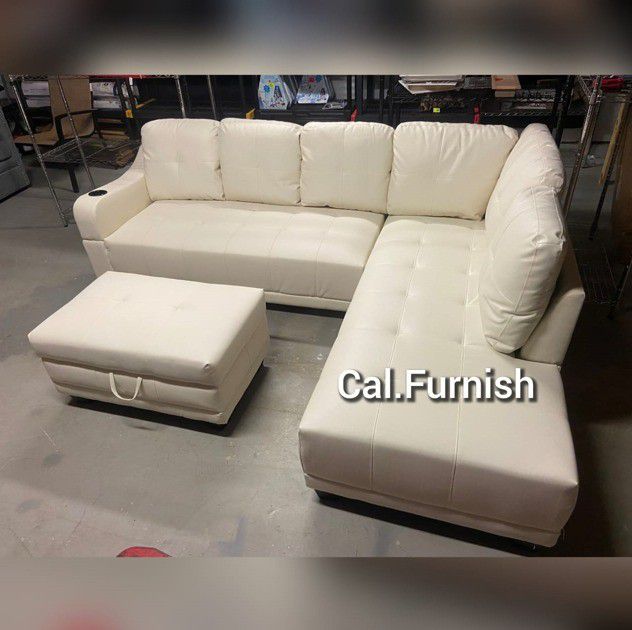 White sofa Living room couch with Ottoman sectional