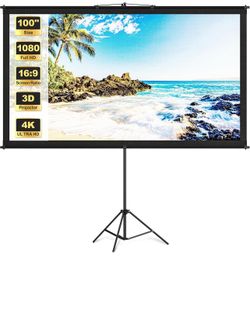 Projector Screen with Tripod Stand, Easy Setup Indoor Movie Screen, Lightweight Foldable Projection Screen for Camping, Home Theater, 100in, 16:9 4K