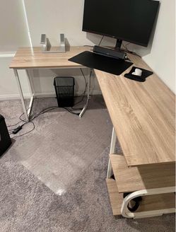 L-Shaped Corner Desk Light Wood and White