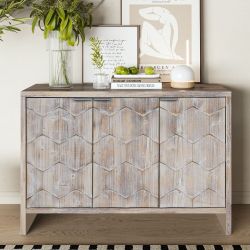 47" Natural Wood Patterned 3-Door Storage Cabinet Buffet / Sideboard w/ Interior Shelf [NEW] **Retails for $347