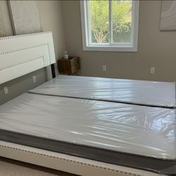 New KING SIZE BED FRAME WITH BOX SPRING SET WHITE BED KING SIZE 