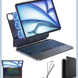 New iPad Case with Keyboard Air 11 inch (M3 2025/M2 2024),Pro 11 inch iPad Keyboard with Trackpad Easy Set Floating Stand 7 Colors Backlight (Air 6/5/