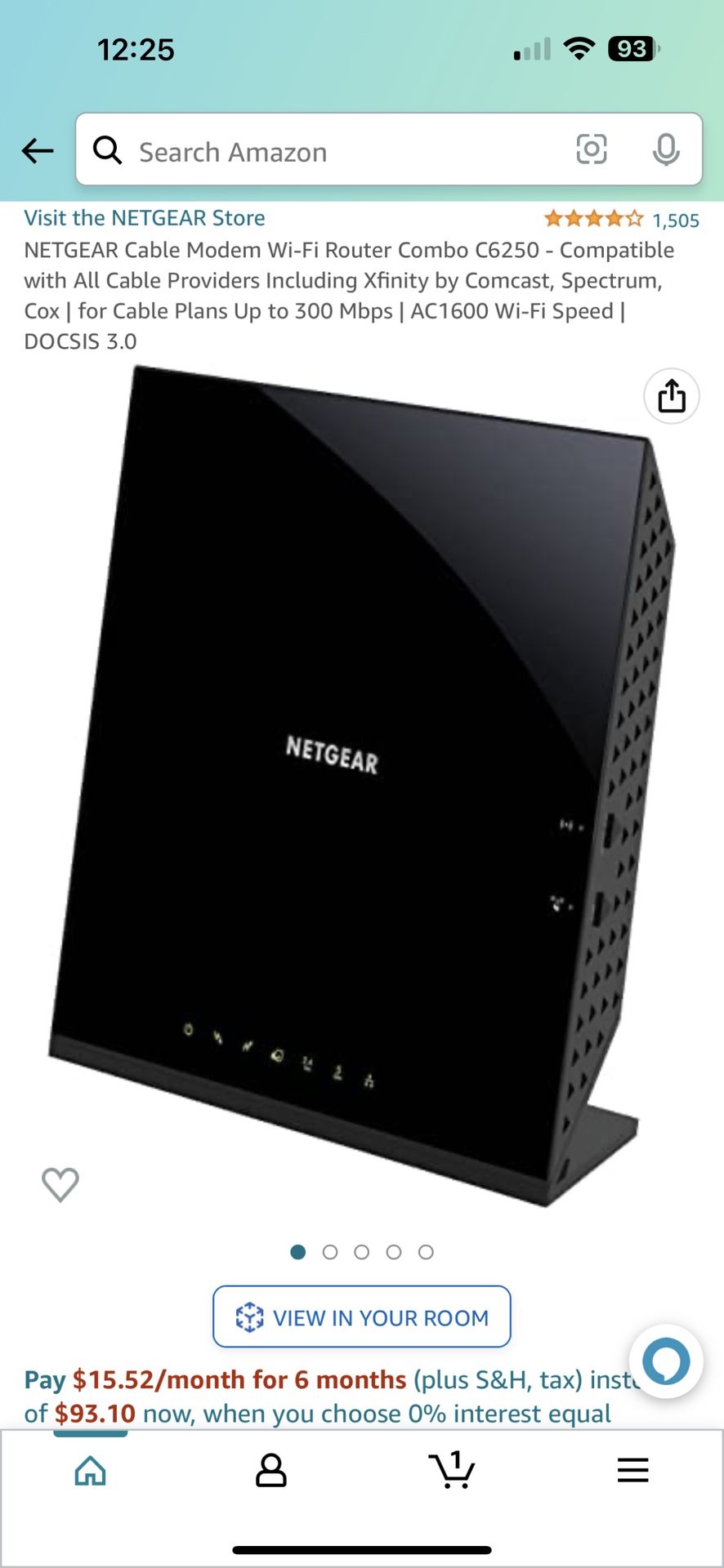 NETGEAR Cable Modem Wi-Fi Router Combo C6250