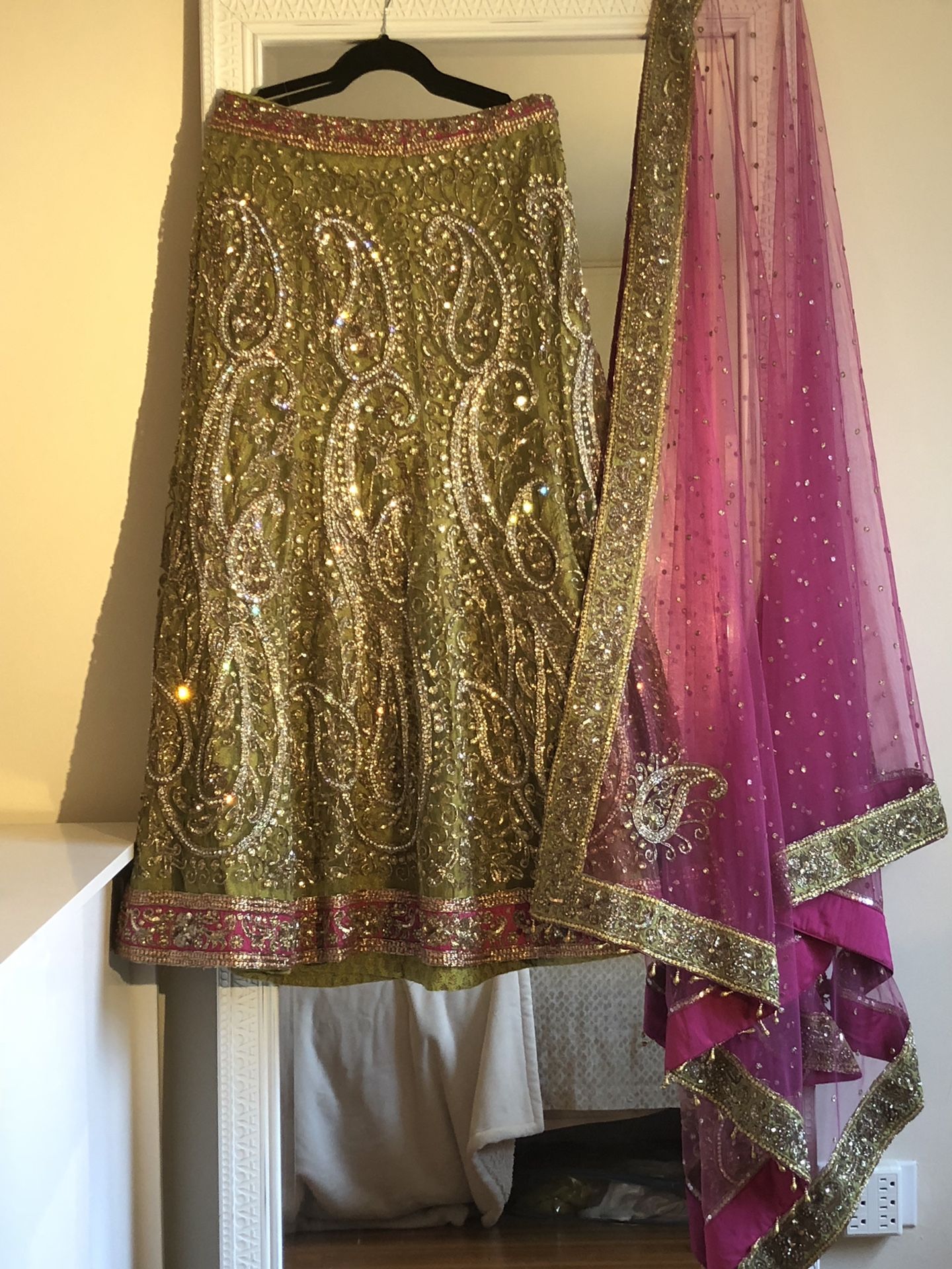 Beautiful Green and Pink Indian Lehenga Set