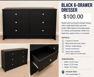 Black 6-Drawer Dresser with Silver Knobs