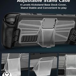 Steam Deck Case with Adjustable Kickstand 2 Screen Protectors, TPU + PC Steam Deck Cover with Stand, Shockproof Protector Case for Steam Deck Non-Slip