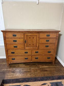 Large 10-Drawer Mission Style Dresser with Center Cabinet – 65¾" Wide