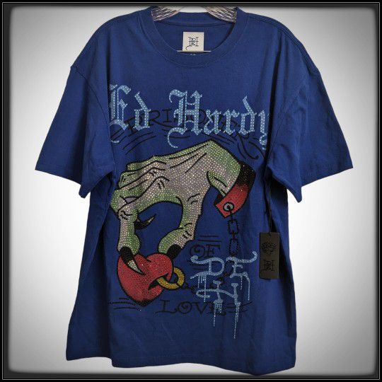 New ED HARDY Limited Edition Rhinestone Prisoner of Love Luxury T-Shirt Men's M