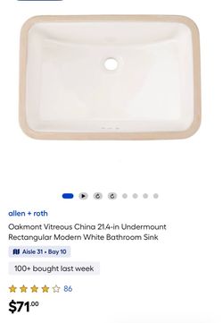 allen + roth Oakmont Vitreous China 21.4-in Undermount Rectangular Modern White Bathroom Sink