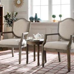 Brand New Antique Natural 3-Piece Traditional Accent Chair with End Table Set