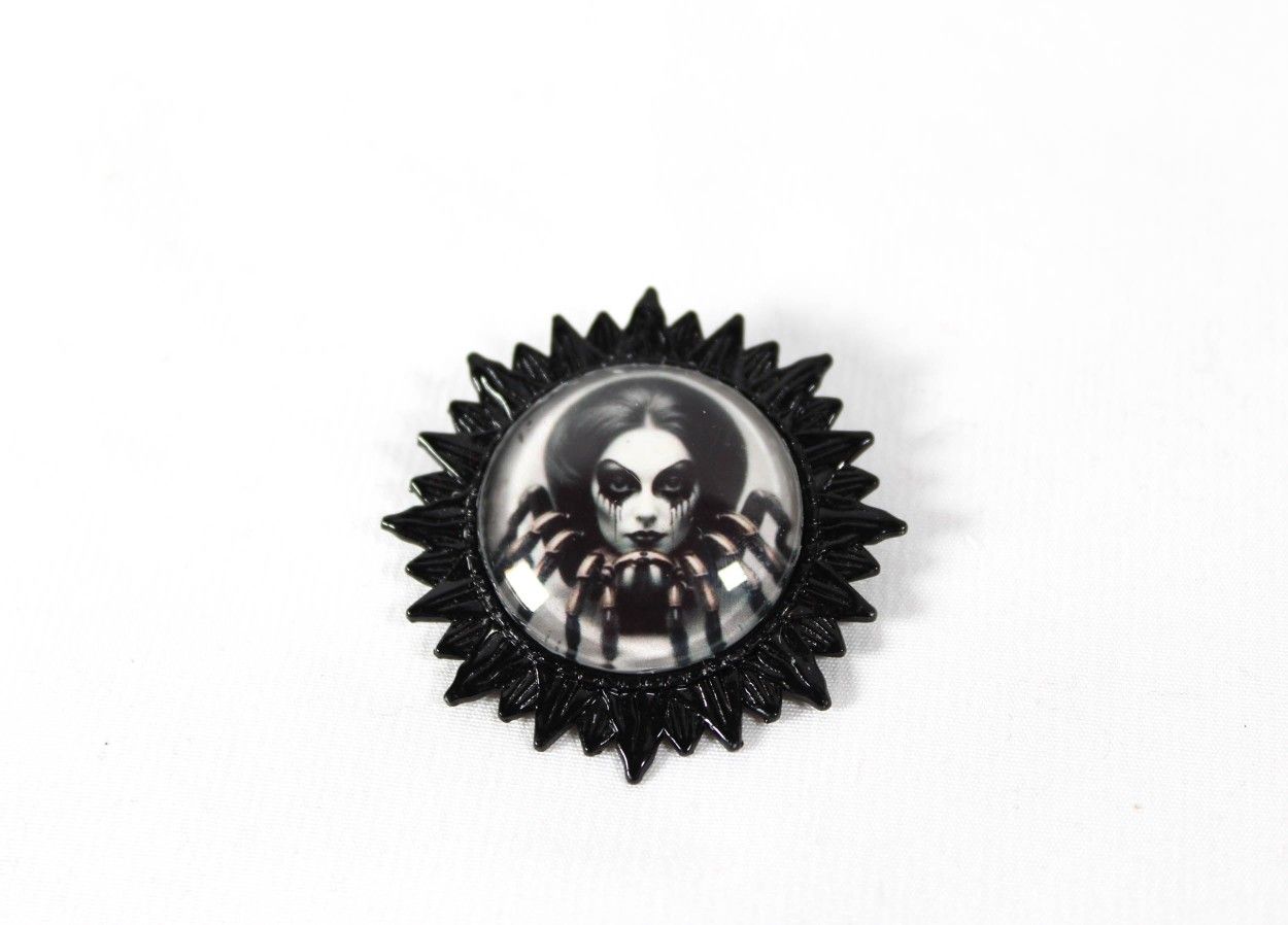 Gothic Victorian-Style Black Metal Brooch Pin – "The Black Widow"