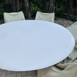 6  Cast Aluminum Chairs And Table  With Chair Covers 
