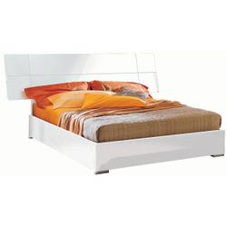Italian Queen Bed Frame & Mattress - modern queen-size white glossy wood bed and memory foam mattress