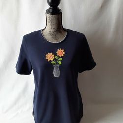 Alfred Dunner women's navy blue short sleeve floral top size S