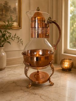 Vintage Copper and Glass Coffee or Tea Carafe.