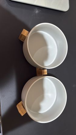 Ceramic Pet Bowls with Bamboo Stand
