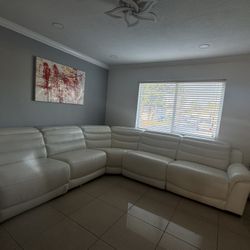 Leather White Sectional/ Sofa. 5 Pieces 