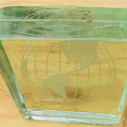 Heavy Etched Glass Block Paperweight 