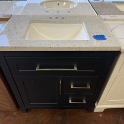 Clady 31 in. Single Sink Deep Blue Bath Vanity with Silver Ash Cultured Marble Top