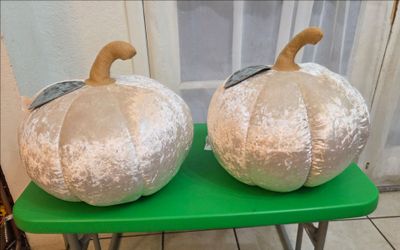 2 Plush/Velvet Decorative Pumpkins