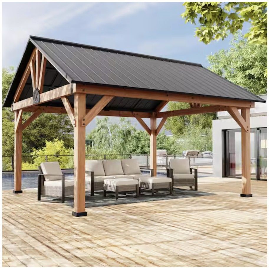 Joyside 15x13ft Outdoor Patio Cedar Wood Hardtop Gazebo