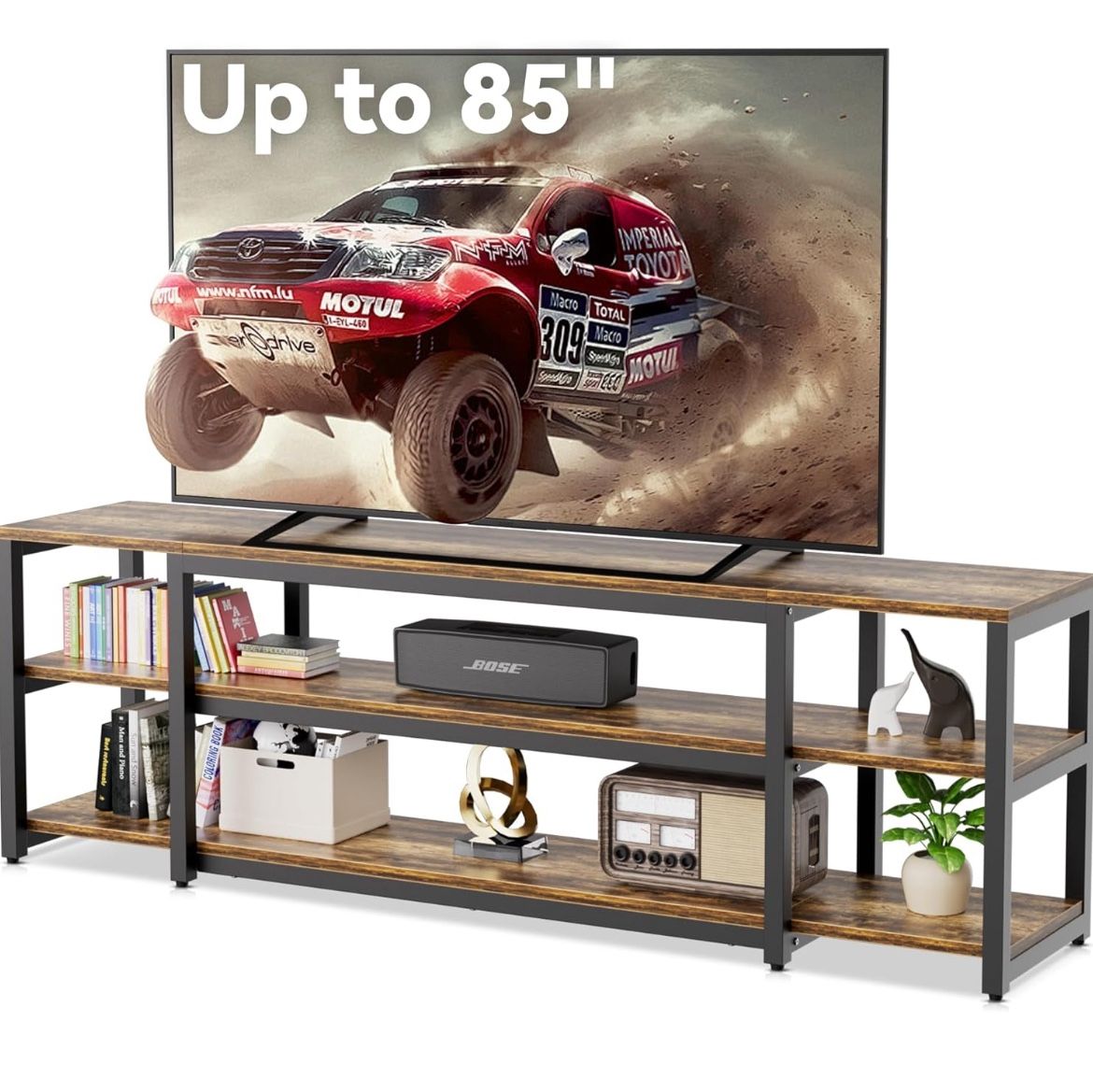 Aquzee 85 inch TV Stand, Entertainment Center for 70 75 80 85" TV, 75.2" Wide Wood Television Console Table for Living Room Bedroom Gaming Room, Rusti