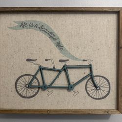 Rustic Tandem Bicycle Wall Art – “Life Is a Beautiful Ride” Framed Decor