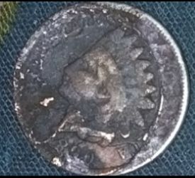 1894 Indian Head Penny stamped on a silver dime planchet.