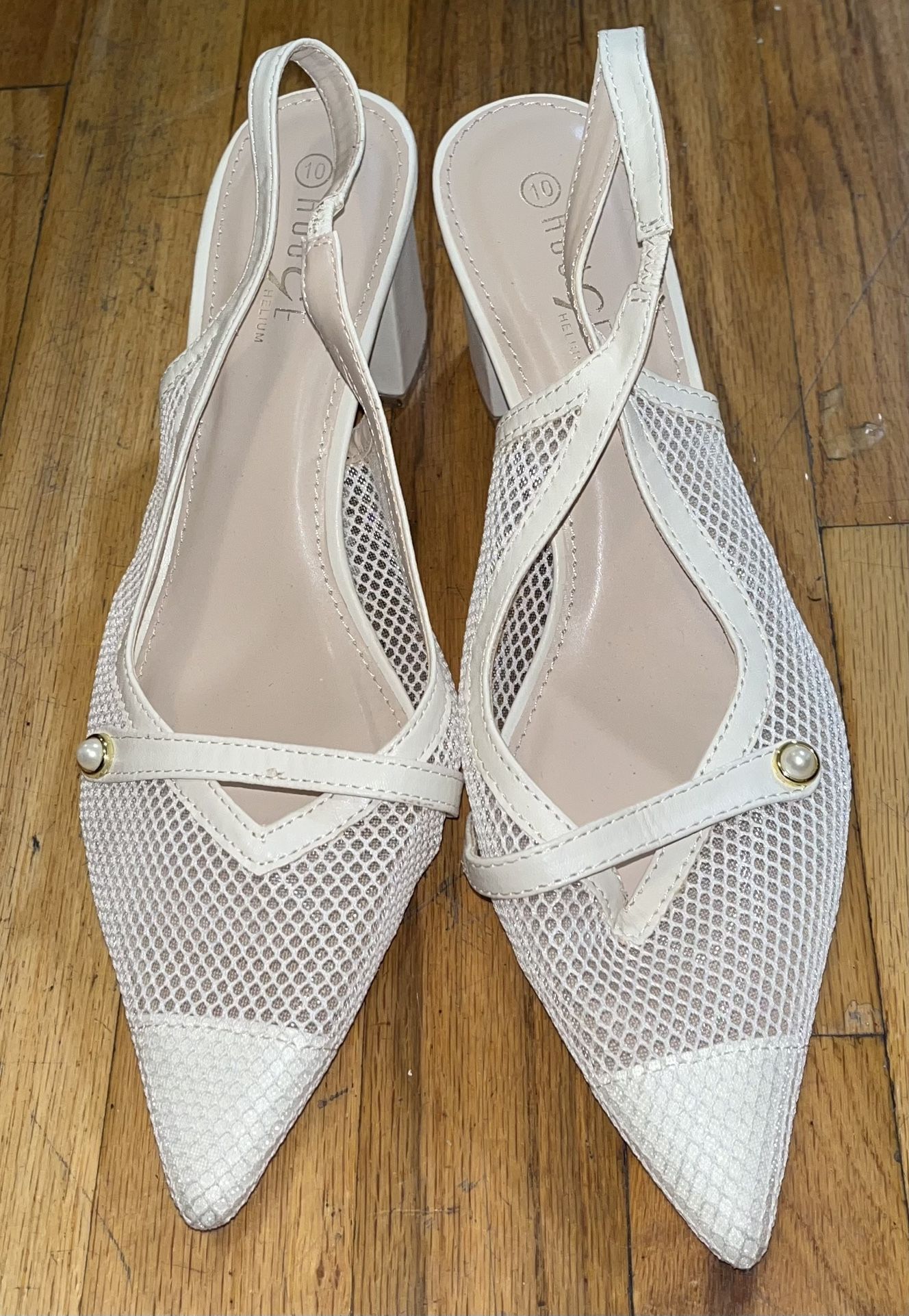 Cream Mesh Slingback Heels