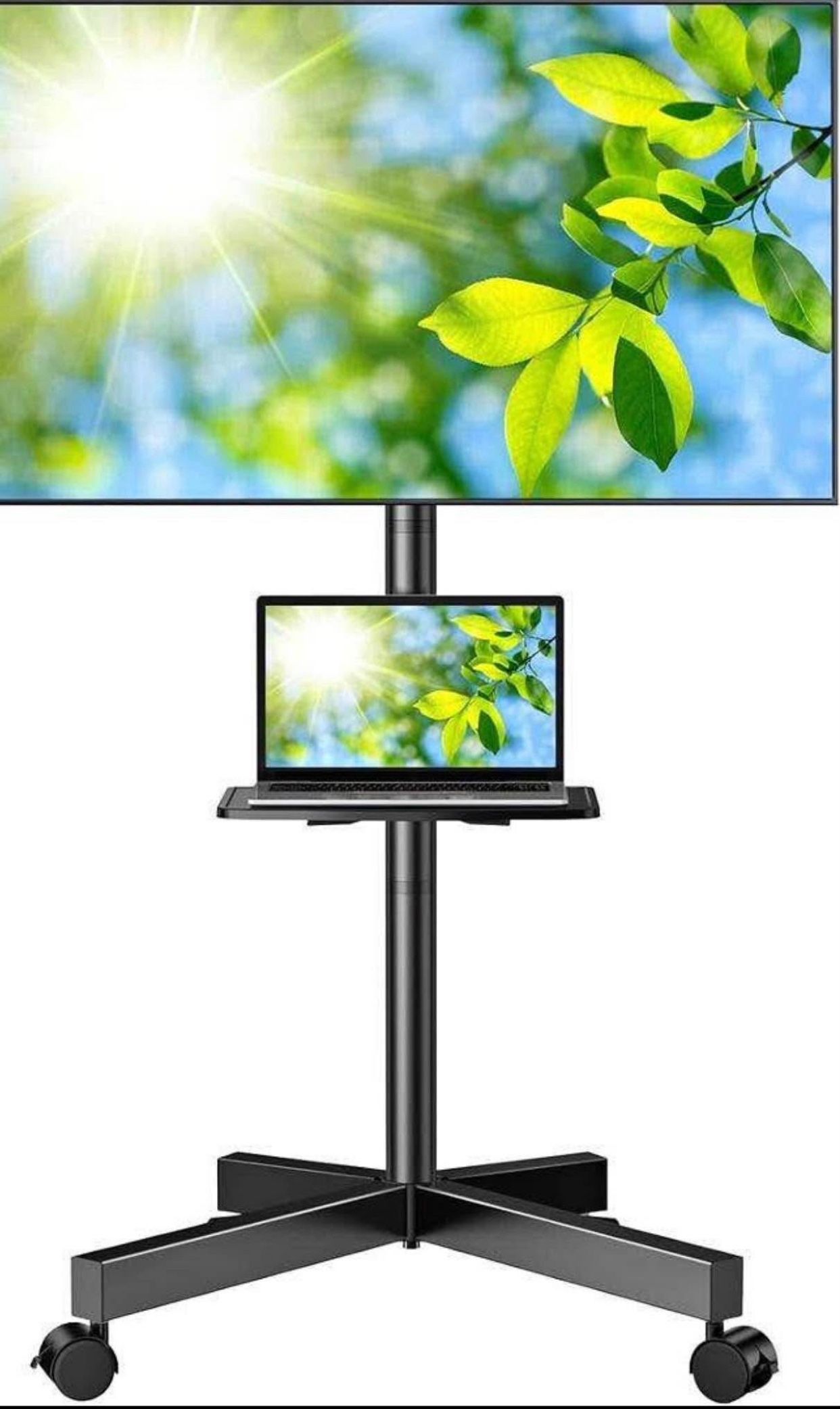 PERLESMITH Mobile TV Stand for 23-60 Inch LCD LED Flat/Curved Screen TVs, Tilt TV Cart Holds up to 88Lbs, Portable TV Stand with Laptop Shelf,