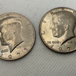 2 X 1973 KENNEDY HALF DOLLARS .50c