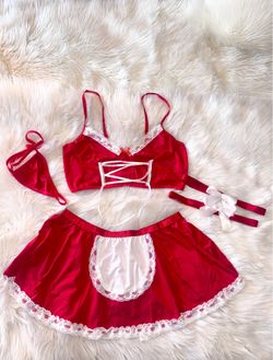 Sizes XXL  Red White Sexy Maid Servant Cosplay Lingerie Set