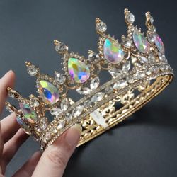 Gold-toned Iridescent Teardrop Stone Crown