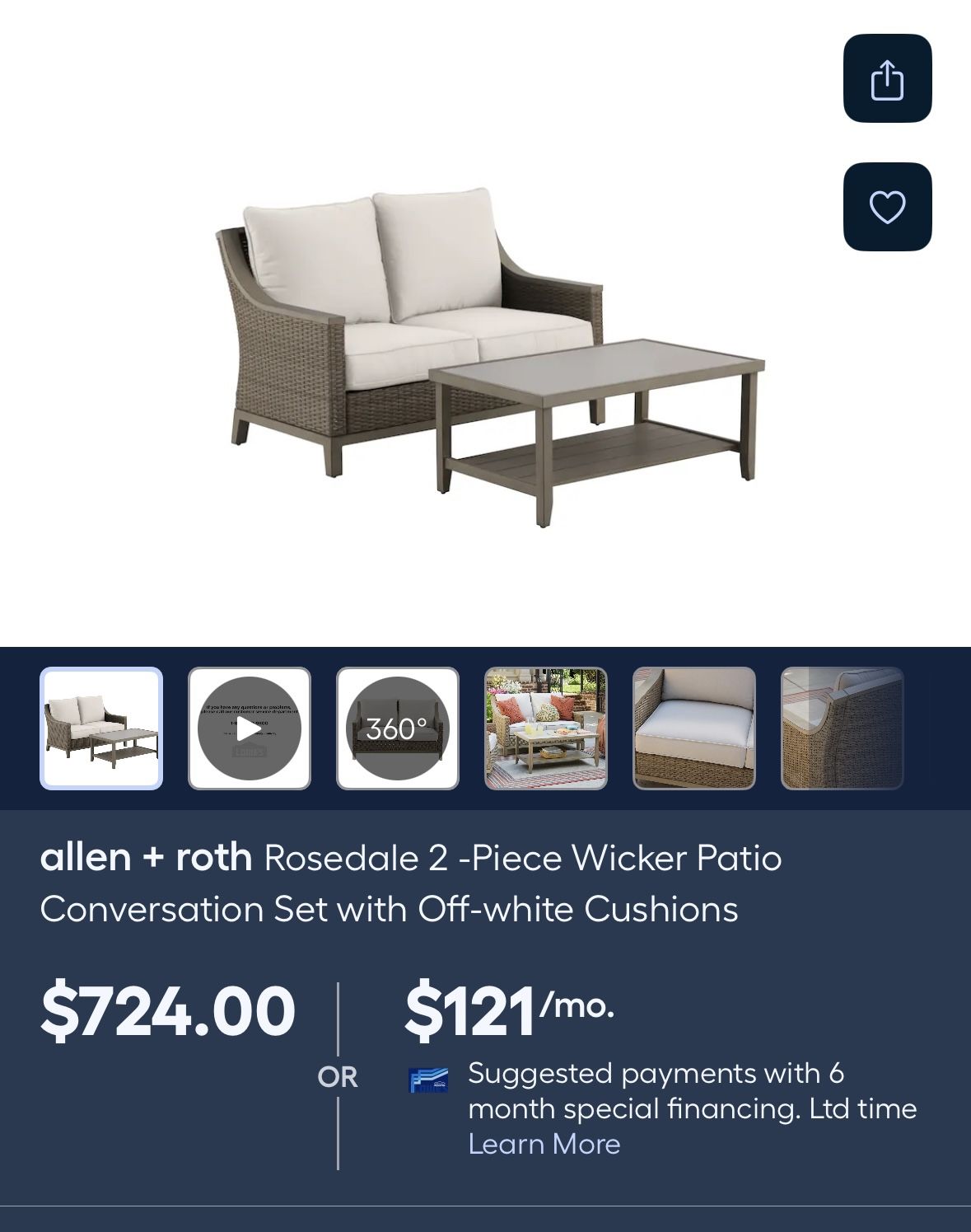 allen + roth Rosedale 2-Piece Wicker Patio Conversation Set with Off-white Cushions