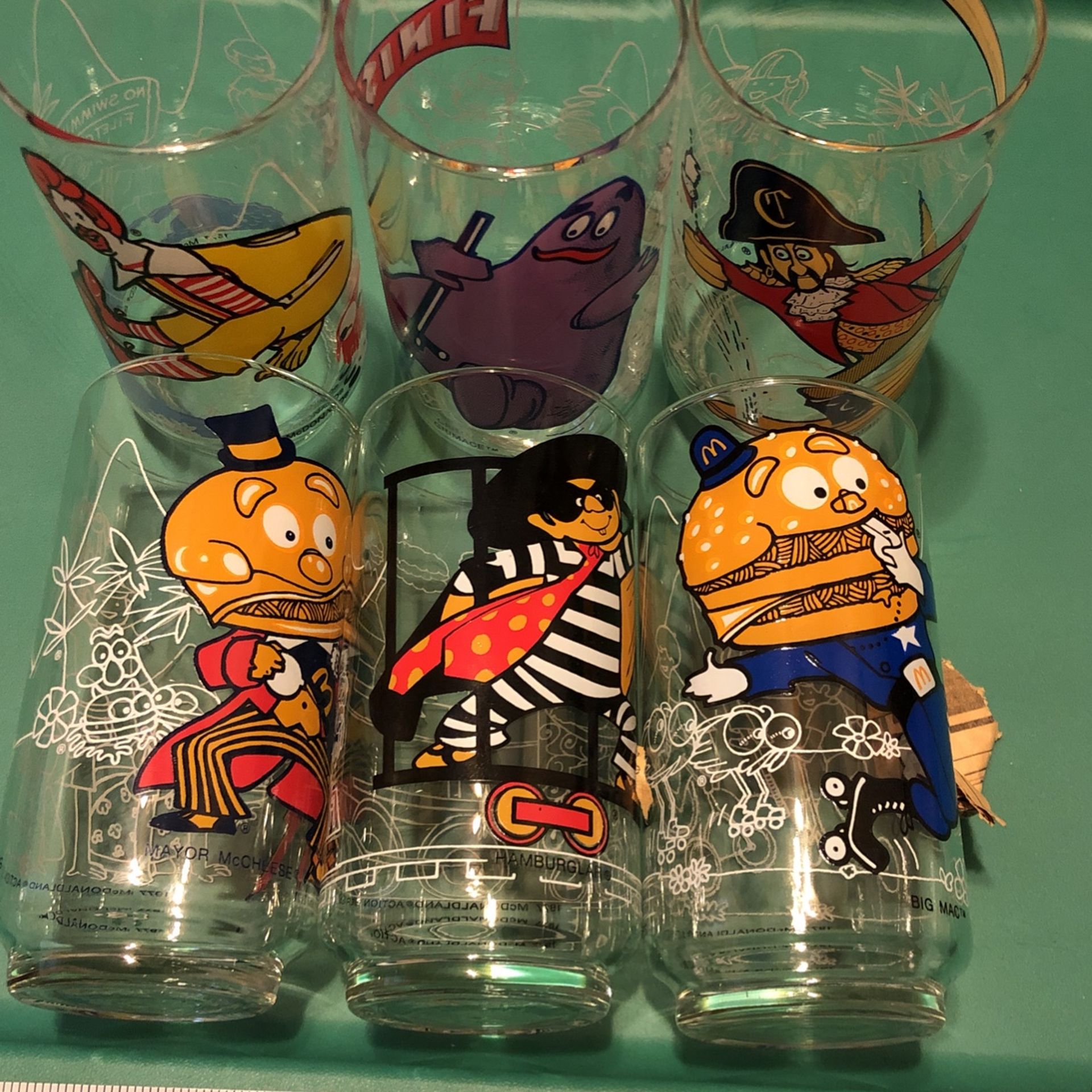 Vintage 1977 McDonalds McDONALDLAND Action Series Drinking Glasses FULL (Select SET of 6 Or Lot Of 6)