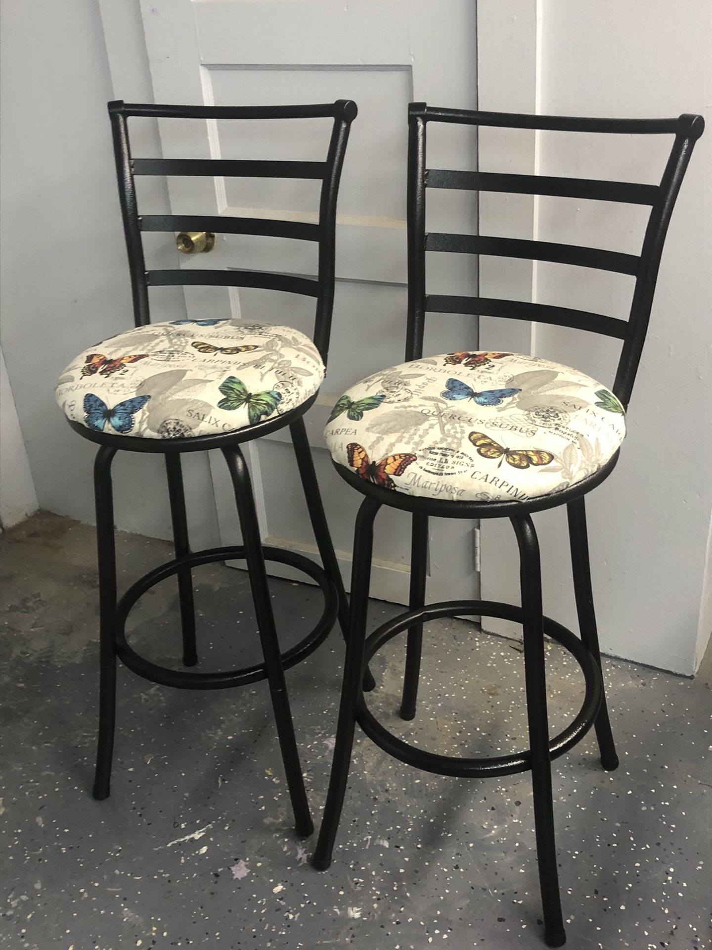 New upholstery: Pair Of butterfly barstools 