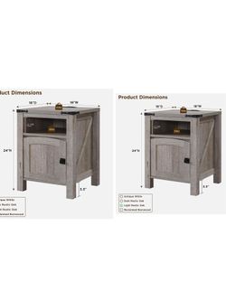 E24+E24 $100  set of 2 Farmhouse End Table with Charging Station, 18" Rustic Nightstand with Adjustable Storage Shelf, Wood Rustic Wood Sofa Side Tabl