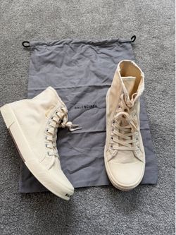 Size 42 -  Balenciaga Paris High Top Sneakers cream/White Distressed Canvas