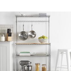 Kitchen Storage Baker's Rack with Wood Table, Chrome/Wood - 63.4" Height