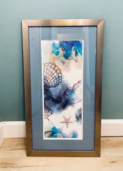 Framed Coastal Seashell Watercolor Wall Art