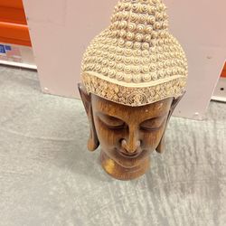 Carved Wood And Metal. Buddha head.