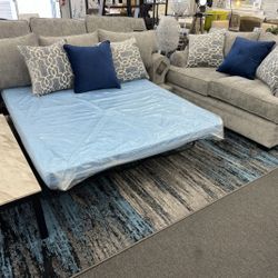 L2pcs Gray/Blue Queen Sofa Sleeper and Loveseat w/Accents Pillows (Choice of Fabrics) 👍90 days FREE FINANCING ❗ 