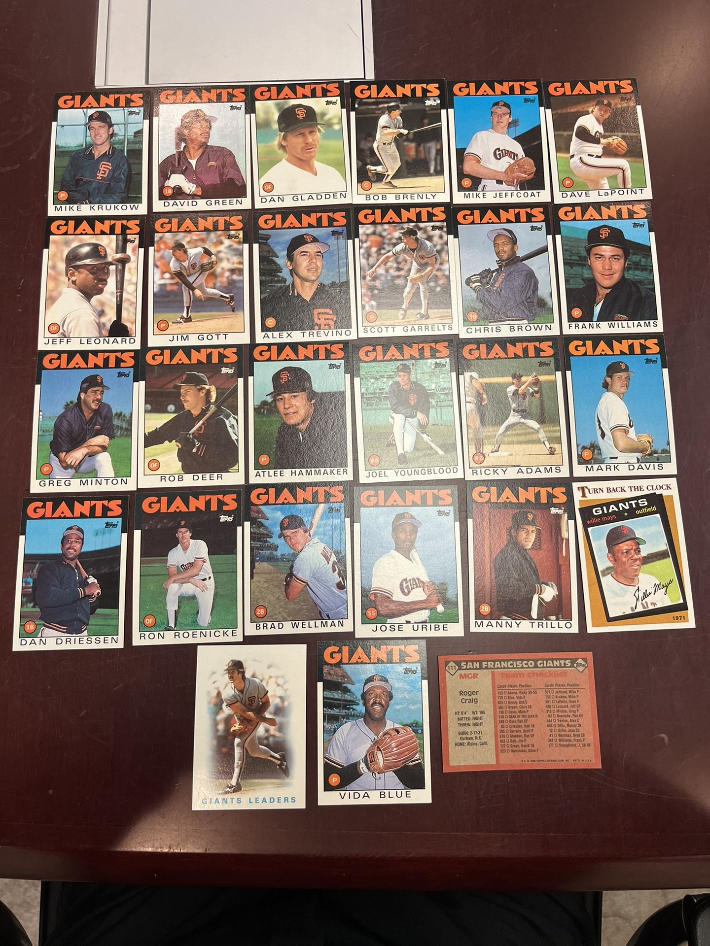 1986 San Francisco Giants Team Set