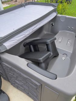 Gray Hot Tub Spa with Cover and Steps