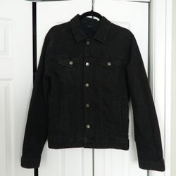 GEORGE Mens S (34-36) Black Rugged Wear Button Front Trucker Denim Jean Jacket
