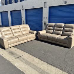 Set of 2 – Mason Leather Power Reclining Sofas w/ Power Headrests (Brand New)